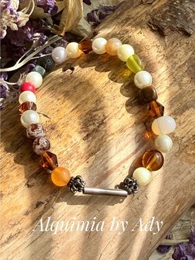 Multicolor glass and amber agate Bead Bracelet | cool layers